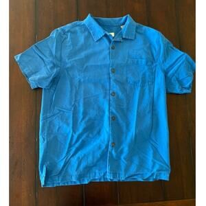 Tommy Bahama Men’s Large Silk Blend Shirt Blue Short Sleeve Button Front Pocket